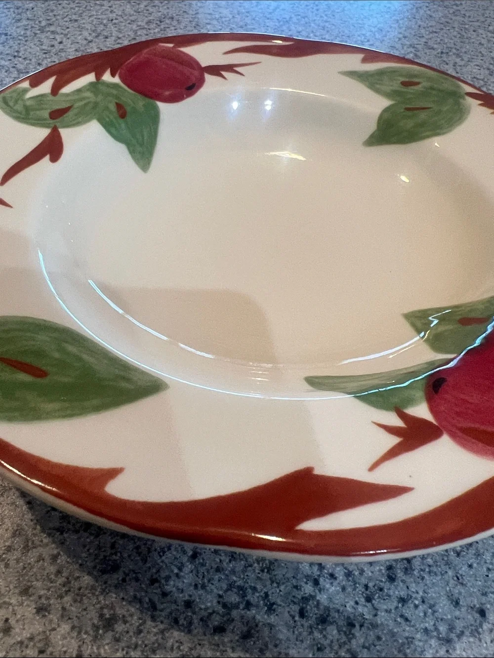 Vintage Franciscan Apple Pattern Wide Rim Soup / Pasta Bowl 8 1/2” Red Brown Gr